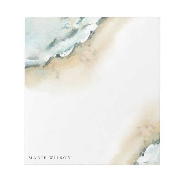 Bloc De Notas Costero Elegante Waves Marinas Arena Playa Acuarel (Frente)