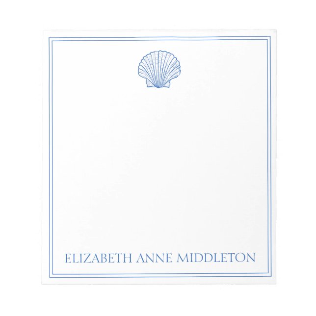 Bloc De Notas Costero Preppy Blue y White Shell personalizado (Frente)