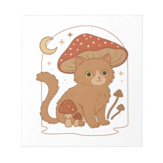 Bloc De Notas Cottagecore Mushroom Cat with Hat – Cute Vintage G