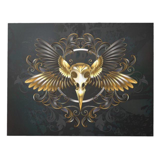 Bloc De Notas Cráneo de pájaro dorado sobre fondo negro (Frente)