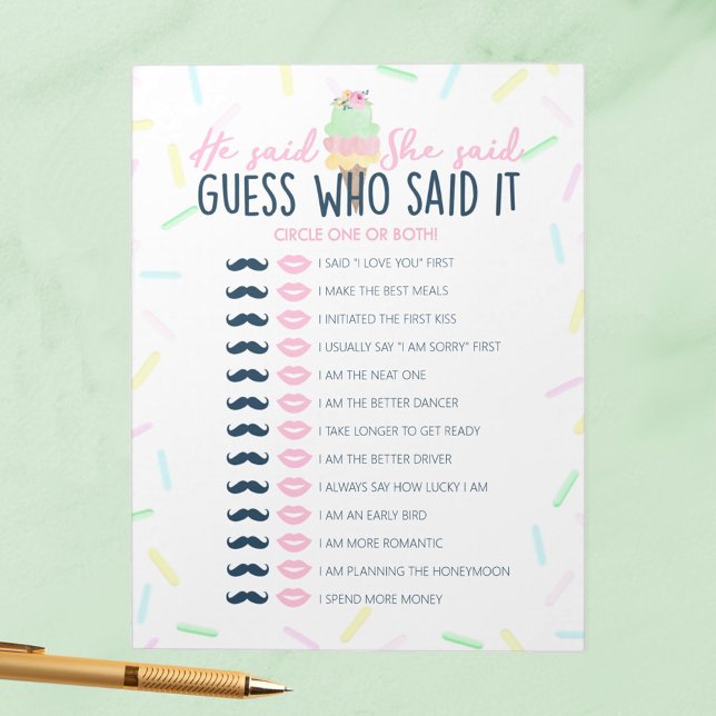 Bloc De Notas Crema De Hielo Dijo Que Dijo Que Había Un Juego De (He Said She Said Ice Cream Scooped Up Bridal Shower Game Pack of 40 Answer Sheets)