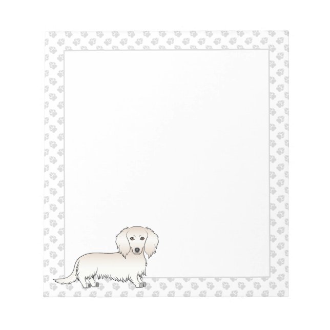 Bloc De Notas Crema de pelo largo Dachshund Cartog Perro y garra (Frente)
