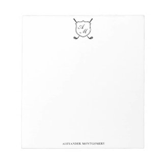 Bloc De Notas Crest de monograma de golf negro elegante