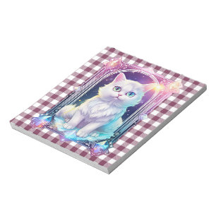 Bloc De Notas Cristal Cat Purple Black Plaid Curte White Kitten