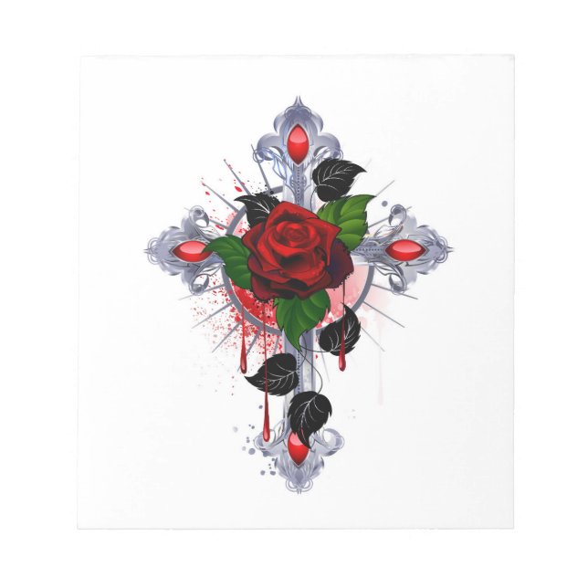Bloc De Notas Cruz de Plata con una Rosa Roja (Frente)