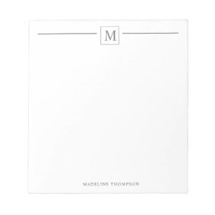 Bloc De Notas Cuadrado de la línea de monograma gris plateado Mi