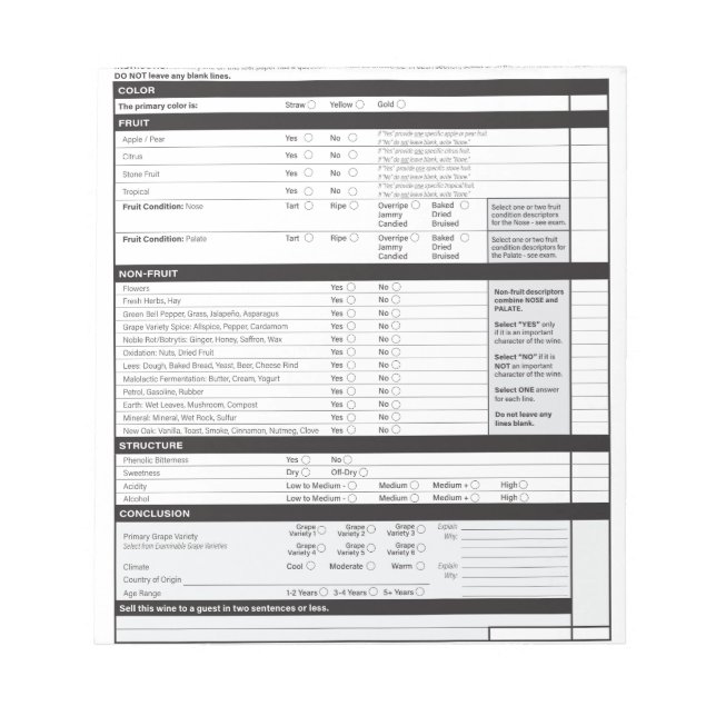 Bloc De Notas Cuadrícula de deducción de sumiller Blanda de vino (Frente)