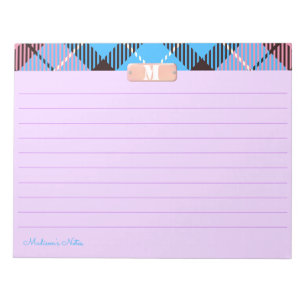 Bloc De Notas Cuadro rosa azul Monograma personalizado Forrado d