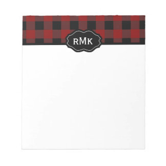 Bloc De Notas Cuadros de Búfalo Negro y Rojo Monogramados