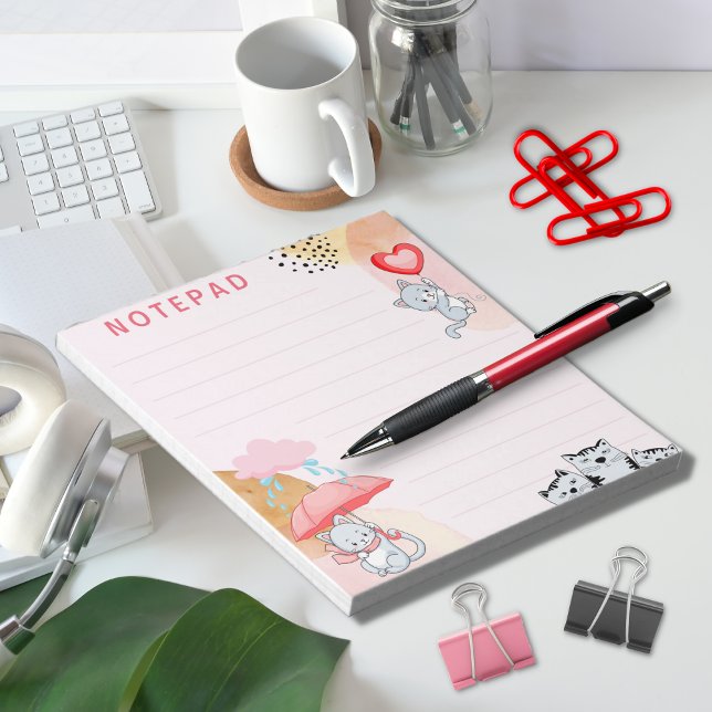 Bloc De Notas Cuadros Gatos Balón de paraguas Pink Tema Línea Só (Subido por el creador)