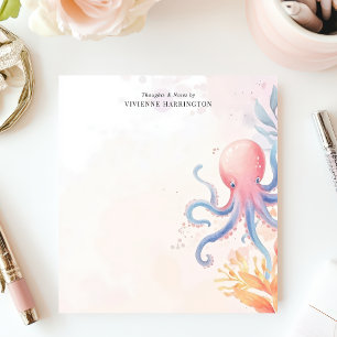 Bloc De Notas Cuidada acuarela Octopus Océano personalizado