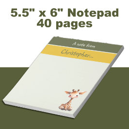 Bloc De Notas Cuidadosa jirafa nombre personalizado niños verdes