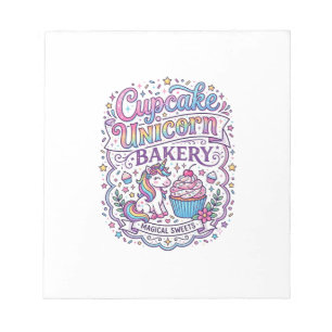 Bloc De Notas Cupcake Unicornio Panadería de Unicornios Fondo Bl