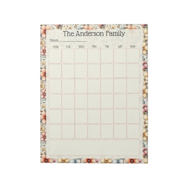 Bloc De Notas Custom Blush Floral Monthly Calendar Notepad (Lado Izquierdo)