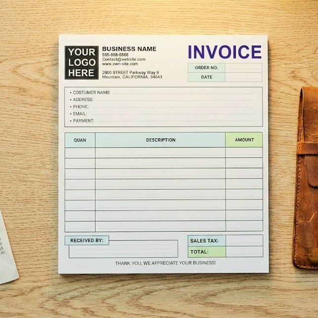 Bloc De Notas Custom Business Sales Invoice Forms, Company Logo (custom carbonless invoice forms)