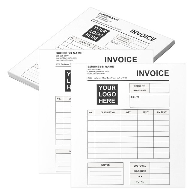 Bloc De Notas Custom Invoice Order Forms & Business Logo (custom logo Business Invoice Template black and white)