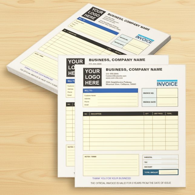 Bloc De Notas Custom Logo Business Invoice Order Form  (Business Invoice Order Form Logo Notepad)