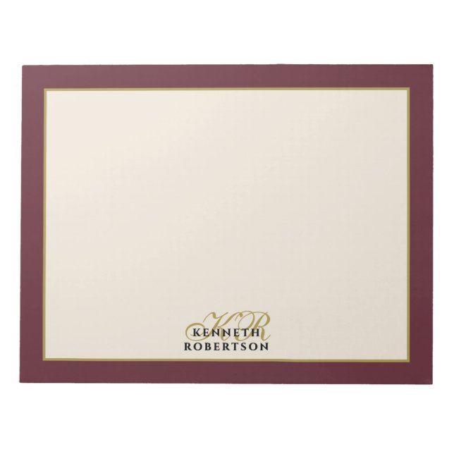 Bloc De Notas Custom Monogram Burgundy Cream Gold Minimalist Men (Frente)