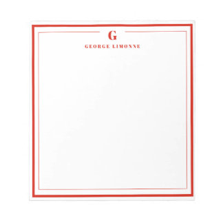 Bloc De Notas Custom Monogram Candy Red Border Stationery 