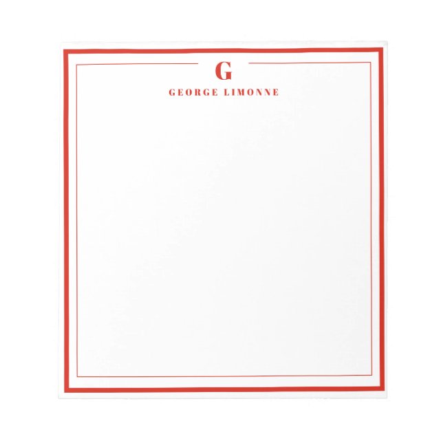 Bloc De Notas Custom Monogram Candy Red Border Stationery  (Frente)