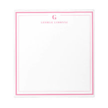 Custom Monogram Pink Border Stationery