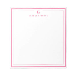 Bloc De Notas Custom Monogram Pink Border Stationery 