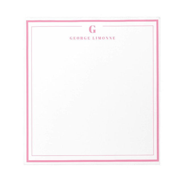 Bloc De Notas Custom Monogram Pink Border Stationery  (Frente)