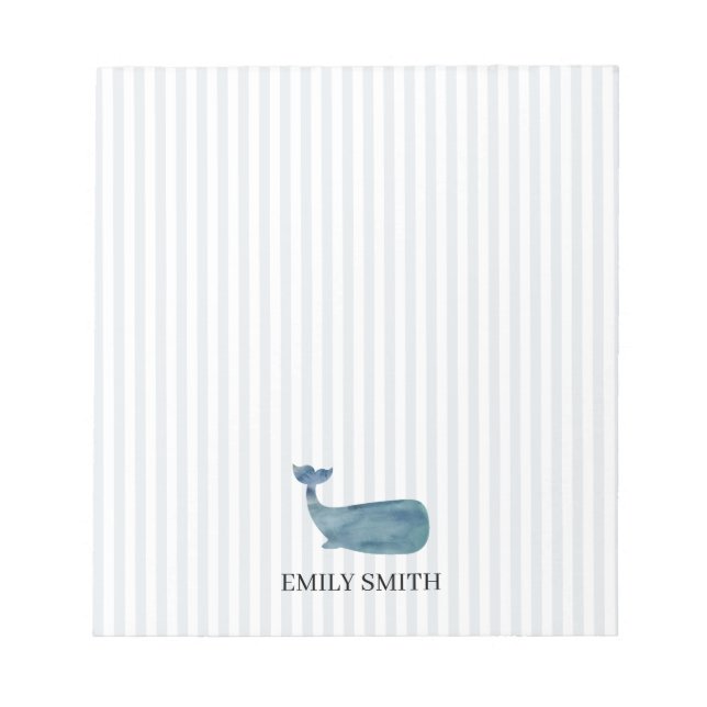 Bloc De Notas Custom Name Blue Whale Nautical Stripe (Frente)
