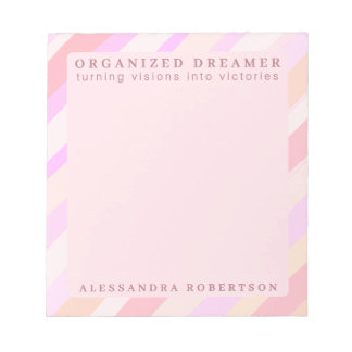 Bloc De Notas Custom Name Modern Funny Pastel Pink Peach Striped