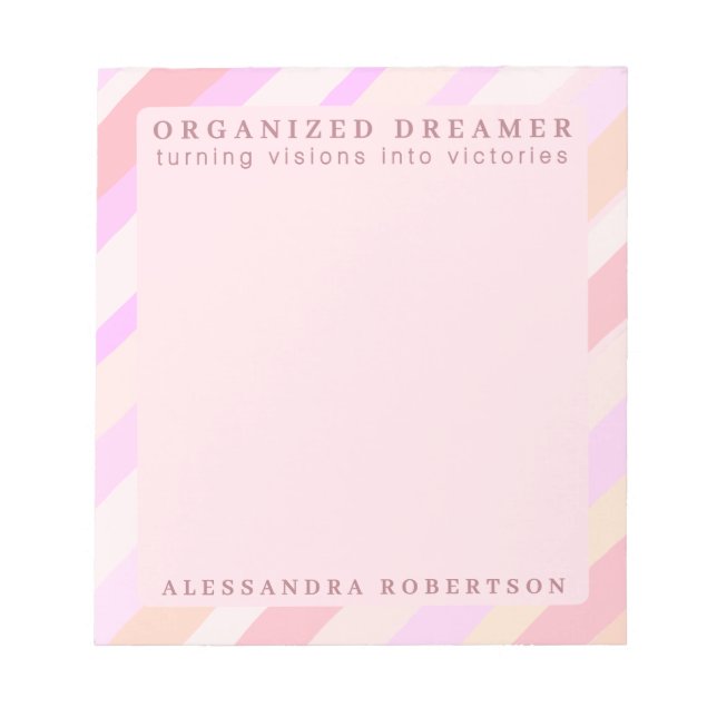 Bloc De Notas Custom Name Modern Funny Pastel Pink Peach Striped (Frente)