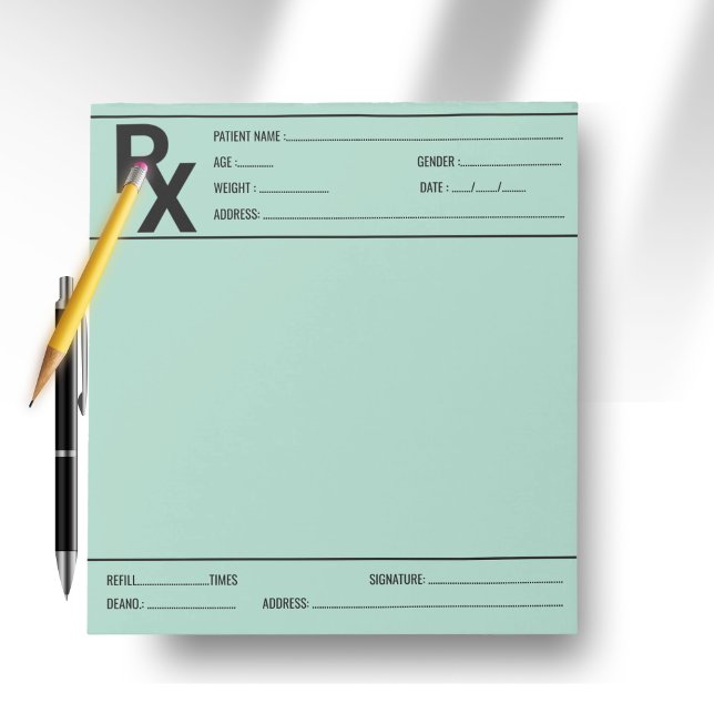 Bloc De Notas Custom Prescription Pad for Doctor Pharmacist Rx  (Custom Prescription Pad for Doctor Pharmacist Rx - Green -)