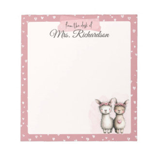 Bloc De Notas Custom Valentine Notepad Cute Pink Llama & Hearts