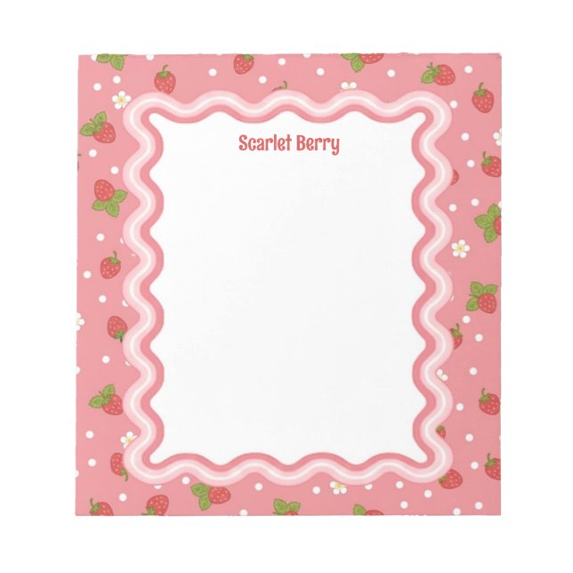 Bloc De Notas Custom Wavy Border Strawberry Pattern Personalized (Frente)