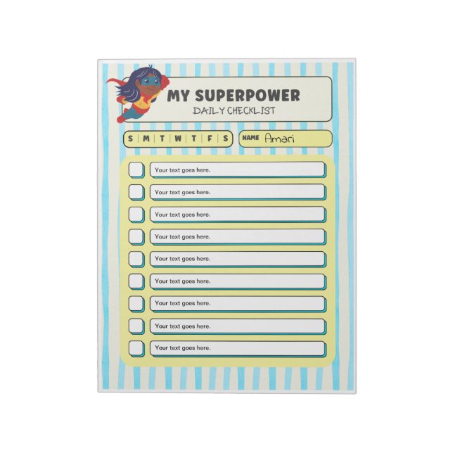 Bloc De Notas Customisable ADHD KIds Daily Checklist Notepad (Lado Izquierdo)
