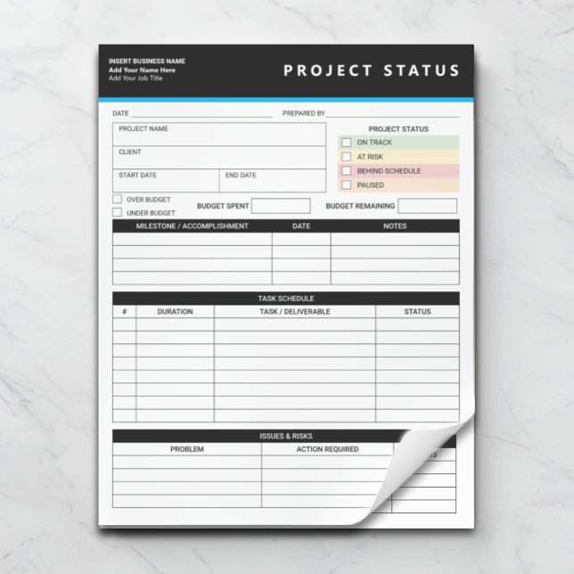 Bloc De Notas Customized Project Status Report Template Notepad (Subido por el creador)
