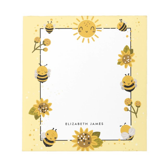 Bloc De Notas Cute Abeja Amarilla Personalizada (Frente)