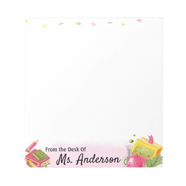 Bloc De Notas Cute acuarela Apple Teacher Name School Class (Frente)