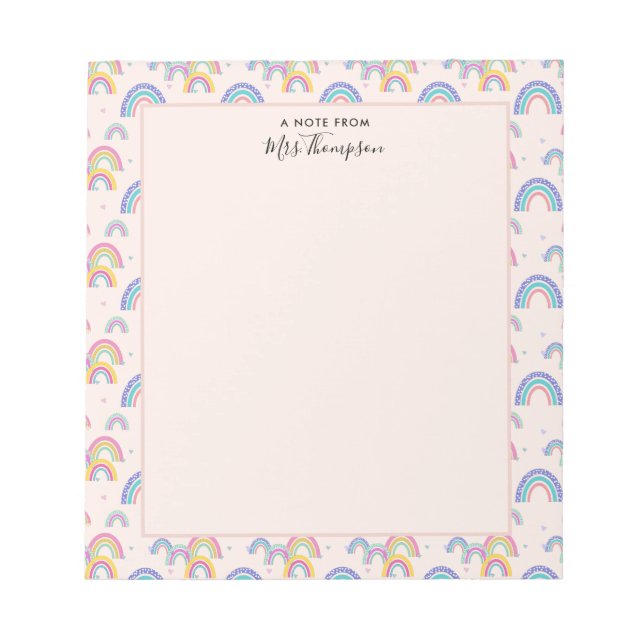 Bloc De Notas Cute Boho Rubor Pink Rainbow Heart Notepad (Frente)