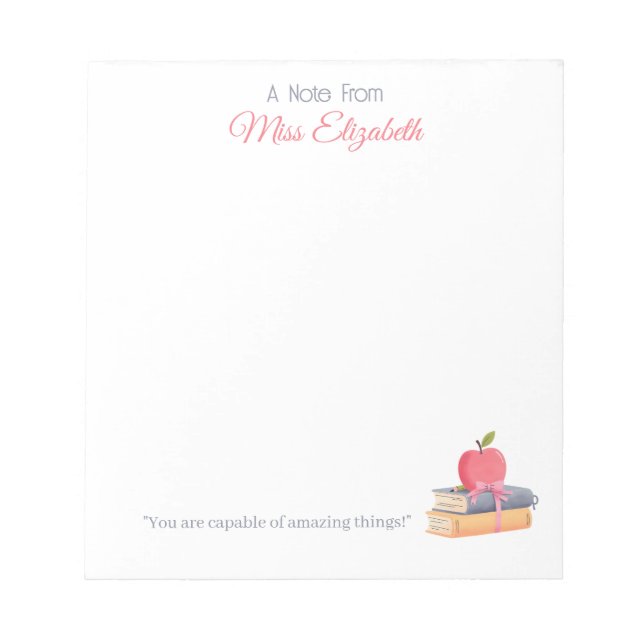 Bloc De Notas Cute Boho Una Nota Del Agradecimiento Del Profesor (Frente)