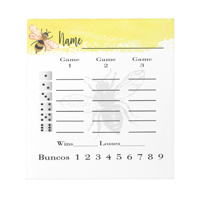 Bloc De Notas Cute Bunco Score Sheets Bee (Frente)