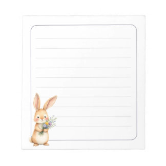 Bloc De Notas Cute Bunny Rabbit with Flowers Lined 5.5 x 6