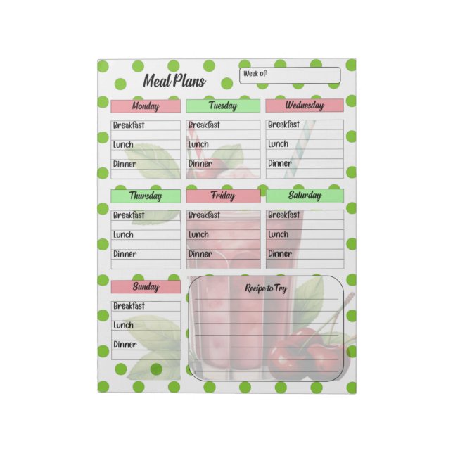 Bloc De Notas "Cute Cherry Weekly Meal Planner" (Lado Izquierdo)