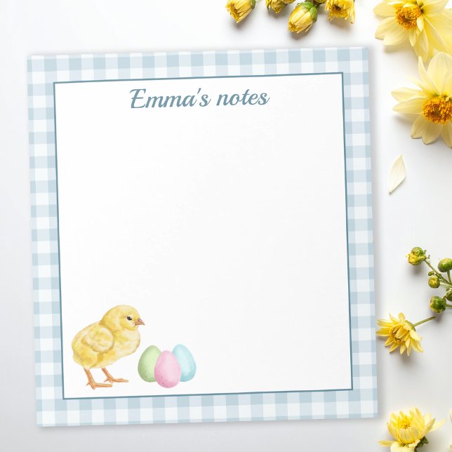 Bloc De Notas Cute Chick And Pastel Eggs On Blue Gingham Easter (Subido por el creador)