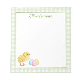 Bloc De Notas Cute Chick And Pastel Eggs On Green Gingham Easter
