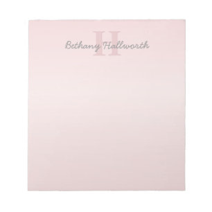 Bloc De Notas Cute Customizable Pink Monogram & Your Name Script