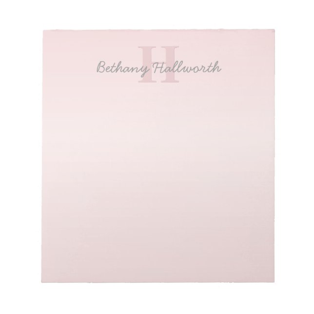 Bloc De Notas Cute Customizable Pink Monogram & Your Name Script (Frente)