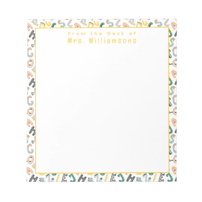 Bloc De Notas Cute Dinosaurio Alphabet - De la oficina del profe (Frente)