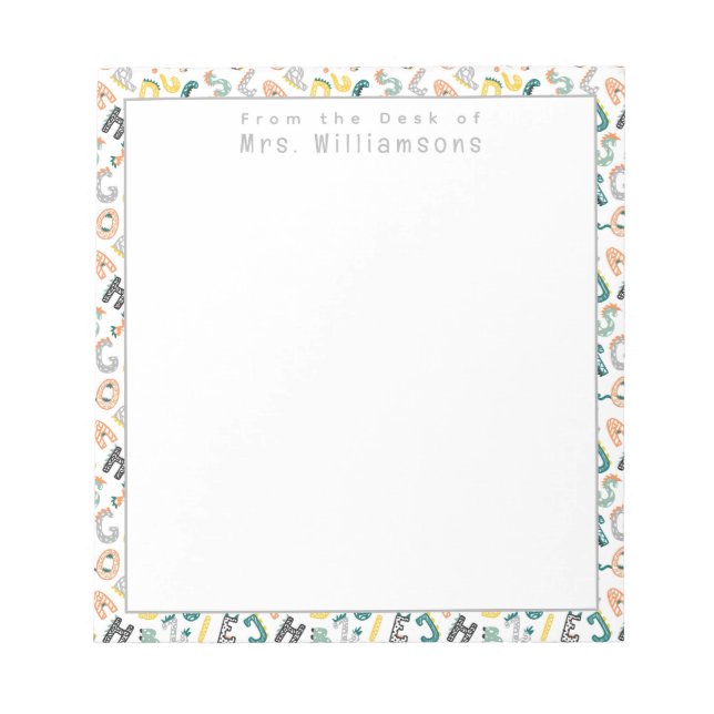 Bloc De Notas Cute Dinosaurio Alphabet - De la oficina del profe (Frente)