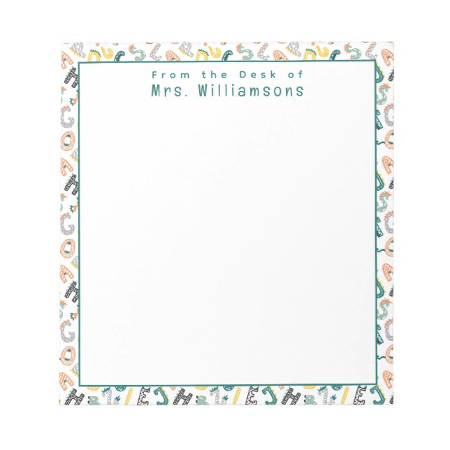 Bloc De Notas Cute Dinosaurio Alphabet - De la oficina del profe (Frente)