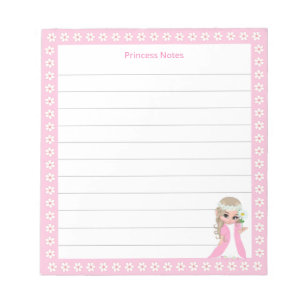 Bloc De Notas Cute Fairy Princess y flores blancas en rayado